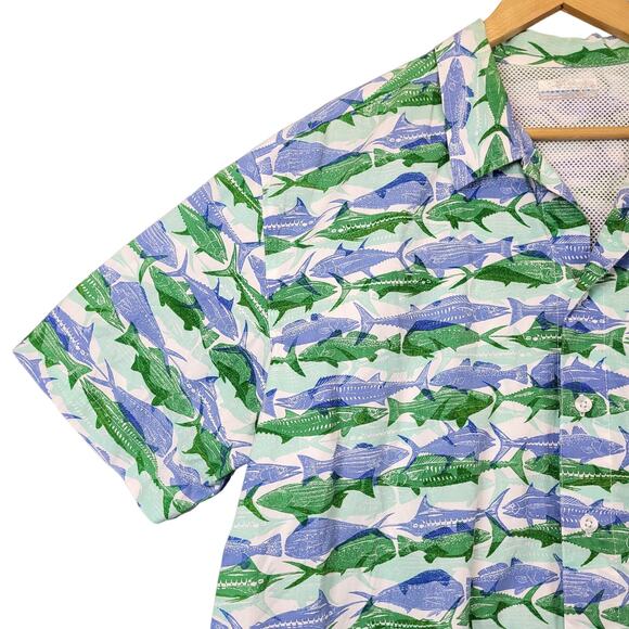 Columbia PFG Men's Short Sleeve Button Up Shirt Sz Large Vented All Over Print - Picture 5 of 9